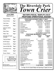 The Riverdale Park  Town Crier June 2006 Volume 35, Issue 5 Proposed Budget