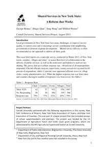 Shared Services in New York State: A Reform that Works George Homsy1, Bingxi Qian 2, Yang Wang2 and Mildred Warner2 Cornell University, Shared Services Project, August 2013 Introduction Local governments in New York Stat