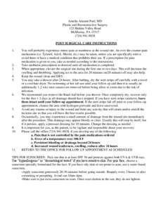 Amelia Arianne Paré, MD Plastic and Reconstructive Surgery 123 Hidden Valley Road McMurray, PA[removed]8838 POST SURGICAL CARE INSTRUCTIONS