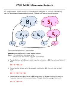 EE122 Fall 2013 Discussion Section 3 The almighty Berkeley Kingdom and the not-so-almighty Stanfurd Kingdom are connected in the following map. The hierarchy is as follows: Kingdoms dominate Fiefdoms, and Fiefdoms domina