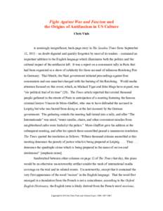 Fight Against War and Fascism and the Origins of Antifascism in US Culture Chris Vials A seemingly insignificant, back-page story in The London Times from September 12, 1933 – no doubt digested and quickly forgotten by