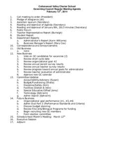 Cottonwood Valley Charter School Governing Council Regular Meeting Agenda February 12th, [removed].