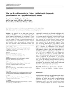J Headache Pain:141–146 DOIs10194ORIGINAL  The burden of headache in China: validation of diagnostic