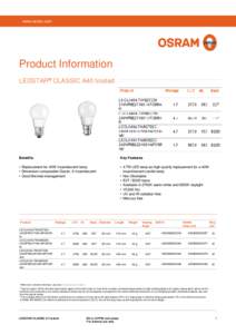 www.osram.com  Product Information LEDSTAR® CLASSIC A40 frosted  Benefits