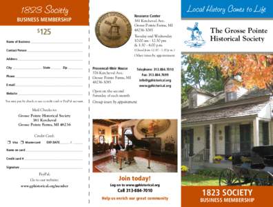 1823 Society  Resource Center 381 Kercheval Ave. Grosse Pointe Farms, MI[removed]