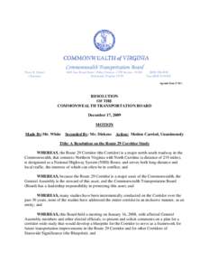 Commonwealth Transportation Board Pierce R. Homer Chairman 1401 East Broad Street - Policy Division - CTB Section - #1106 Richmond, Virginia 23219