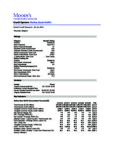 Credit Opinion: Belfius Bank SA/NV Global Credit Research - 20 Jan 2014 Brussels, Belgium Ratings Category