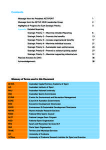 Contents Message from the President ACTSPORT 1  Message from the ACTIVE 2020 Leadership Group