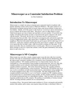 Minesweeper as a Constraint Satisfaction Problem by Chris Studholme