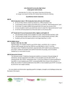 John Marshall Community High School Indianapolis Public Schools Submitted April 15, 2013, to the Indiana State Board of Education by Voyager Learning for the May 2013 Indiana Board of Education Meeting  Quantitative Inte