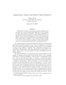 Signification, Closure and Indirect Speech Reports∗ Stephen Read University of St Andrews, Scotland [removed] September 10, 2013