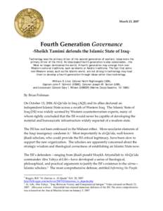 Fourth Generation Governance                         and the Islamic State of Iraq