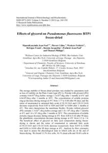 International Journal of Biotechnology and Biochemistry. ISSN[removed]Volume 8, Number[removed]pp[removed] © Research India Publications http://www.ripublication.com/ijbb.htm  Effects of glycerol on Pseudomonas fluor