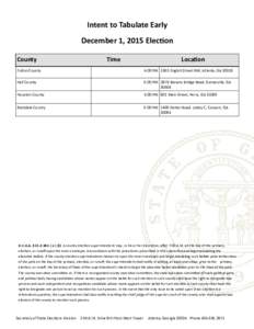 Intent to Tabulate Early December 1, 2015 Election County Time