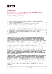 INTRODUCTION Overview of reports in Volume 13 by Dr Lynda Taylor, IELTS Editor-in-Chief University of Cambridge ESOL Examinations Links to subheadings in Introduction  !