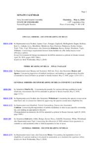 Page 1  SENATE CALENDAR Sixty-Seventh General Assembly STATE OF COLORADO Second Regular Session