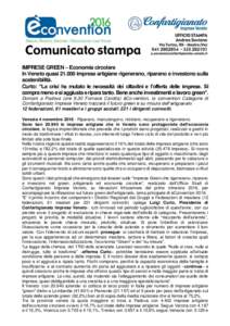 IMPRESE GREEN – Economia circolare In Veneto quasiimprese artigiane rigenerano, riparano e investono sulla sostenibilità. Curto: “La crisi ha mutato le necessità dei cittadini e l’offerta delle imprese. S