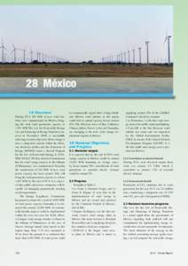 28 México 1.0 Overview During 2013, 426 MW of new wind turbines were commissioned in México, bringing the total wind generation capacity to 1,551 MW. The Law for Renewable Energy Use and Financing of Energy Transition 