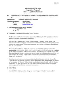 HBOREGON STATE BAR Legislative Proposal Part I – Legislative Summary RE: