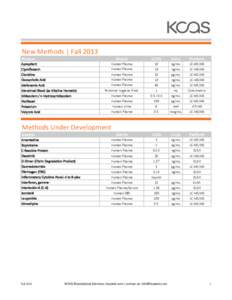 New Methods | Fall 2013 Analyte Matrix  LLOQ