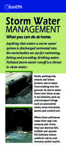 Storm Water MANAGEMENT What you can do at home. Anything that enters a storm sewer system is discharged untreated into