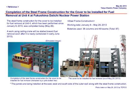 May 29, 2013 Tokyo Electric Power Company < Reference >  Completion of the Steel Frame Construction for the Cover to be Installed for Fuel