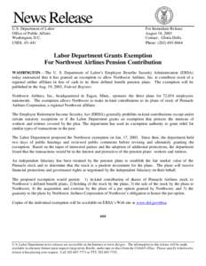 News Release U.S. Department of Labor Office of Public Affairs Washington, D.C. USDL[removed]