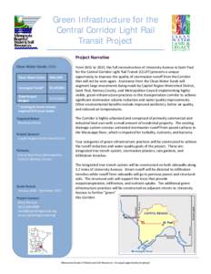 Green Infrastructure for the Central Corridor Light Rail Transit Project Project Narrative Clean Water Funds: 2010 Clean Water Grant