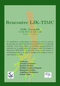 Rencontre LJK-TIMC MJK, Grenoble 12 Mai 2015, de 14h ` a 18h Organisateur : S. Mancini