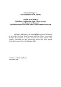 Information Paper for LegCo Panel on Trade & Industry Reports on the work of Hong Kong Economic and Trade Offices overseas and the latest developments