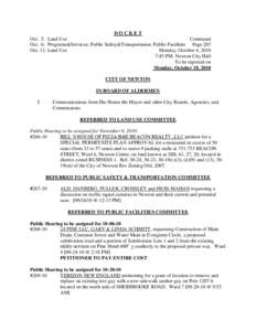DOCKET Oct. 5: Land Use Continued Oct. 6: Programs&Services; Public Safety&Transportation; Public Facilities Page 203 Oct. 12: Land Use Monday, October 4, 2010