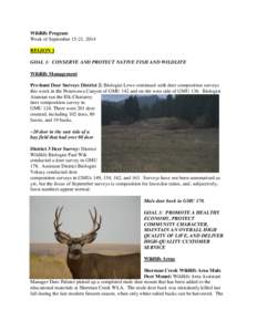 WDFW Wildlife Program Weekly Report September 15-21, 2014
