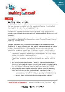 Teacher tip sheet Week 2  Writing news scripts