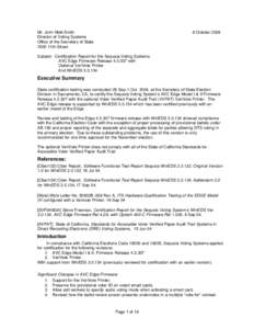 Mr. John Mott-Smith Director of Voting Systems Office of the Secretary of State 1500 11th Street  8 October 2004