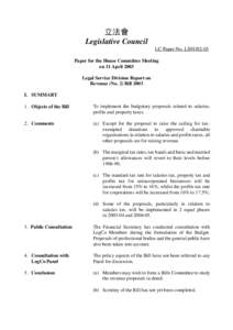 立法會 Legislative Council LC Paper No. LS91[removed]Paper for the House Committee Meeting on 11 April 2003 Legal Service Division Report on