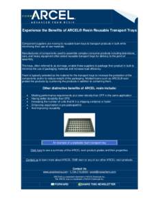 Experience the Benefits of ARCEL® Resin Reusable Transport Trays  Component suppliers are moving to reusable foam trays to transport products in bulk while minimizing their use of raw materials. Manufacturers of compone