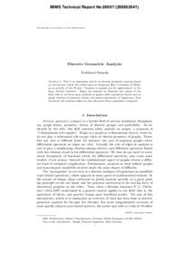 MIMS Technical Report No)  Proceedings of Symposia in Pure Mathematics Discrete Geometric Analysis Toshikazu Sunada