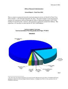 February 9, 2015 Office of Research Administration Annual Report – Fiscal Year 2014 This is a report on sponsored research award and proposal activity at Caltech for Fiscal Year 2014, October 1, 2013 through September 