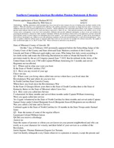Southern Campaign American Revolution Pension Statements & Rosters Pension application of Isaac Hudson R5332 Transcribed by Will Graves fn42NC[removed]