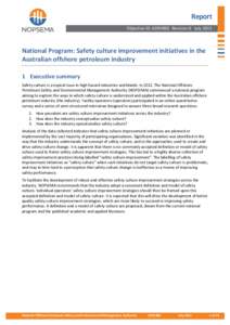 Safety culture / Safety Management Systems / Occupational safety and health / National Offshore Petroleum Safety and Environmental Management Authority / Organizational culture / Patient safety organization / Organizational safety / Safety / Prevention / Security