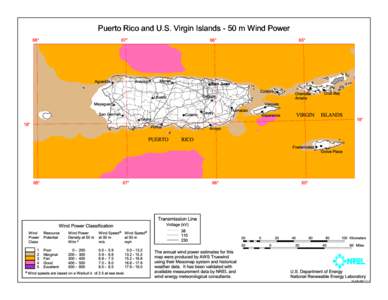 Puerto Rico and U.S. Virgin Islands Wind Resource Map at 50 meters