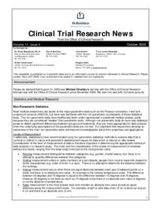 Clinical Trial Research News From the Office of Clinical Research Volume 11, Issue 4  October 2009