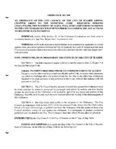 ORDINANCE NO. 990 AN ORDINANCE OF THE CITY COUNCIL OF THE CITY OF SEASIDE ADDING CHAPTERTO THE MUNICIPAL CODE REQUIRING PERSONS CHALLENGING THE PAYMENT OF TAXES, FEES, FINES AND OTHER PAYMENTS TO THE CITY TO MA