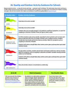 Air Quality and Outdoor Activity Guidance for Schools Regular physical activity — at least 60 minutes each day — promotes health and fitness. The table below shows when and how to modify outdoor physical activity bas