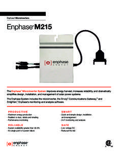 Enphase® Microinverters  Enphase M215 ®  The Enphase® Microinverter System improves energy harvest, increases reliability, and dramatically