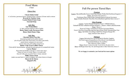 Food Menu 1 hour Full-Per person Tiered Bars  Choose One: