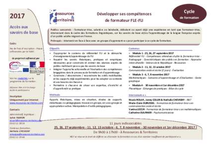 Développer ses compétences de formateur FLE-FLI 2017 Accès aux savoirs de base