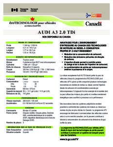 AUDI A3 2.0 TDi NON DISPONIBLE AU CANADA POIDS ET DIMENSIONS  Poids