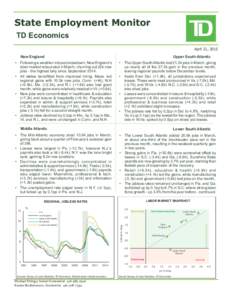 State Employment Monitor TD Economics April 21, 2015 New England  Upper South Atlantic