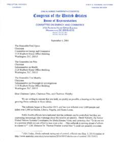 Letter to Reps. Fred Upton, Joe Pitts, and Tim Murphy from Reps. Henry A. Waxman, Frank Pallone, and Diana DeGette (September 4, 2014)